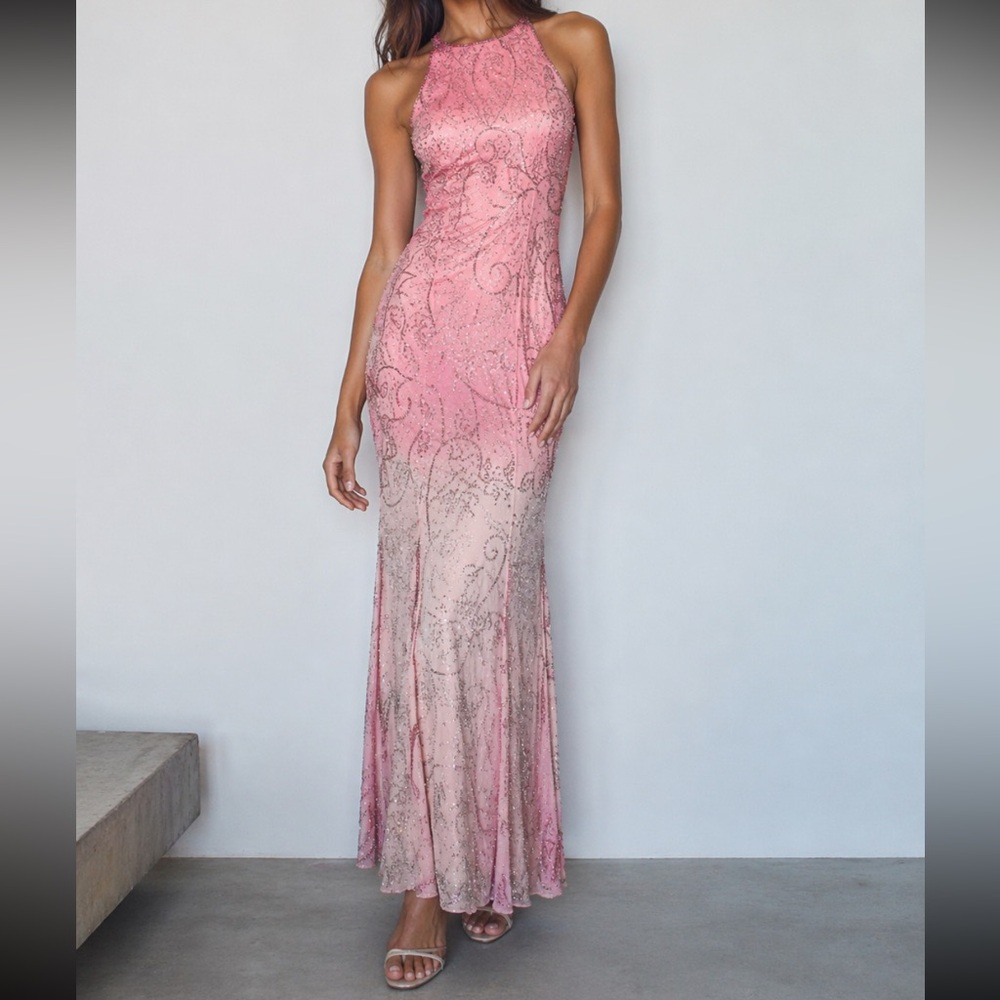 Vintage Y2K 100% Silk Beaded Dress Vintage Beaded Dress Pink Ombré Beaded Prom
